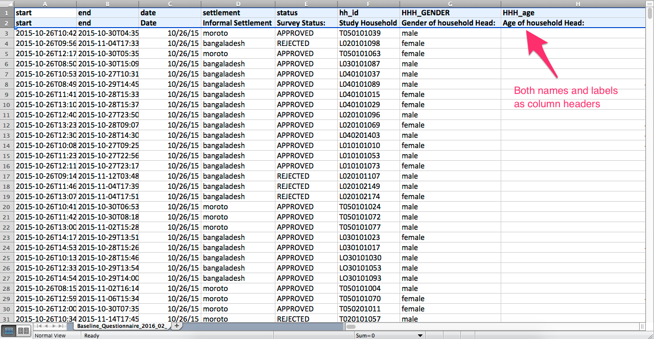 Export data with labels