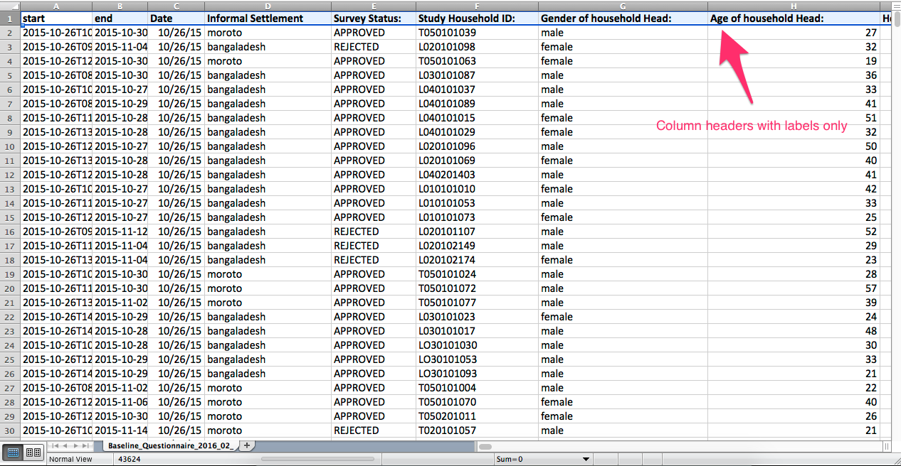 Export data with labels