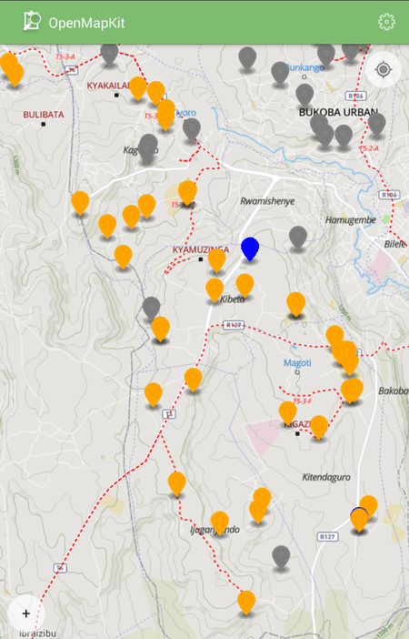 OMK interface showing water points on a Map