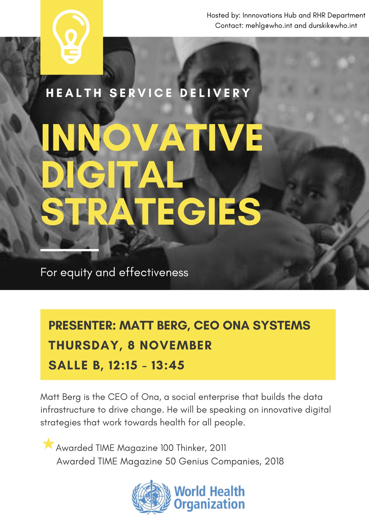 Flyer for presentation on innovative digital strategies, Salle B, 12:15-13:45